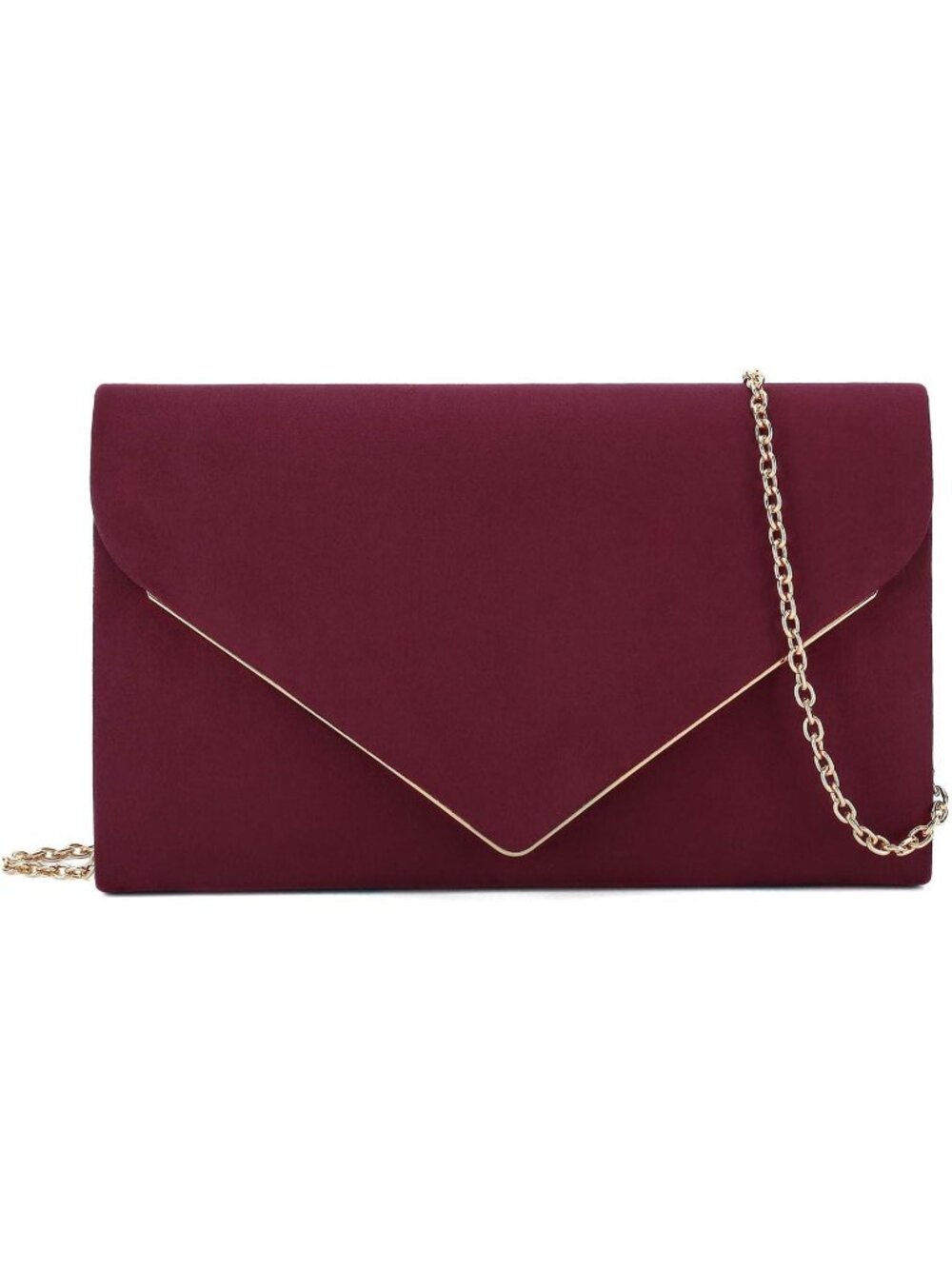 ๐ Women's Burgundy Faux Suede Clutch Bag Elegant Metal Binding Evening Purse